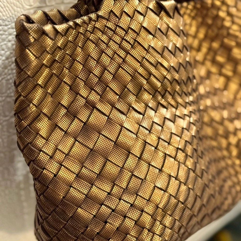Bronze Woven Genuine Leather Tote Bag. Made in Italy. - Picture 8 of 15